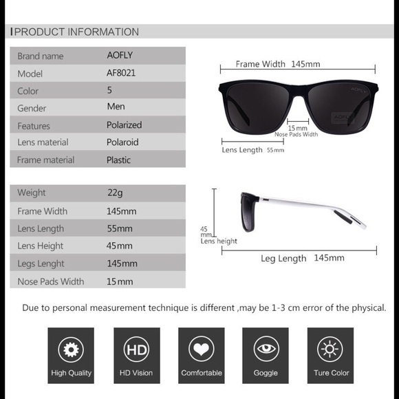 AOFLY Authentic Men's Square Sunglasses - Picture 6 of 8